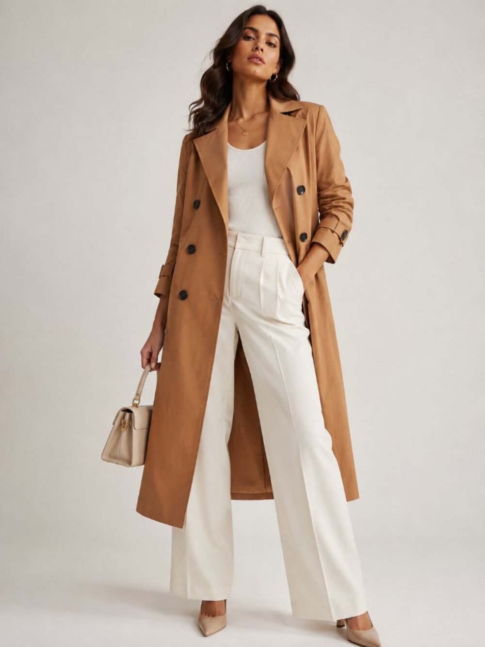 Avec Les Filles Stretch Cotton Double Breasted Trench Coat Maple M